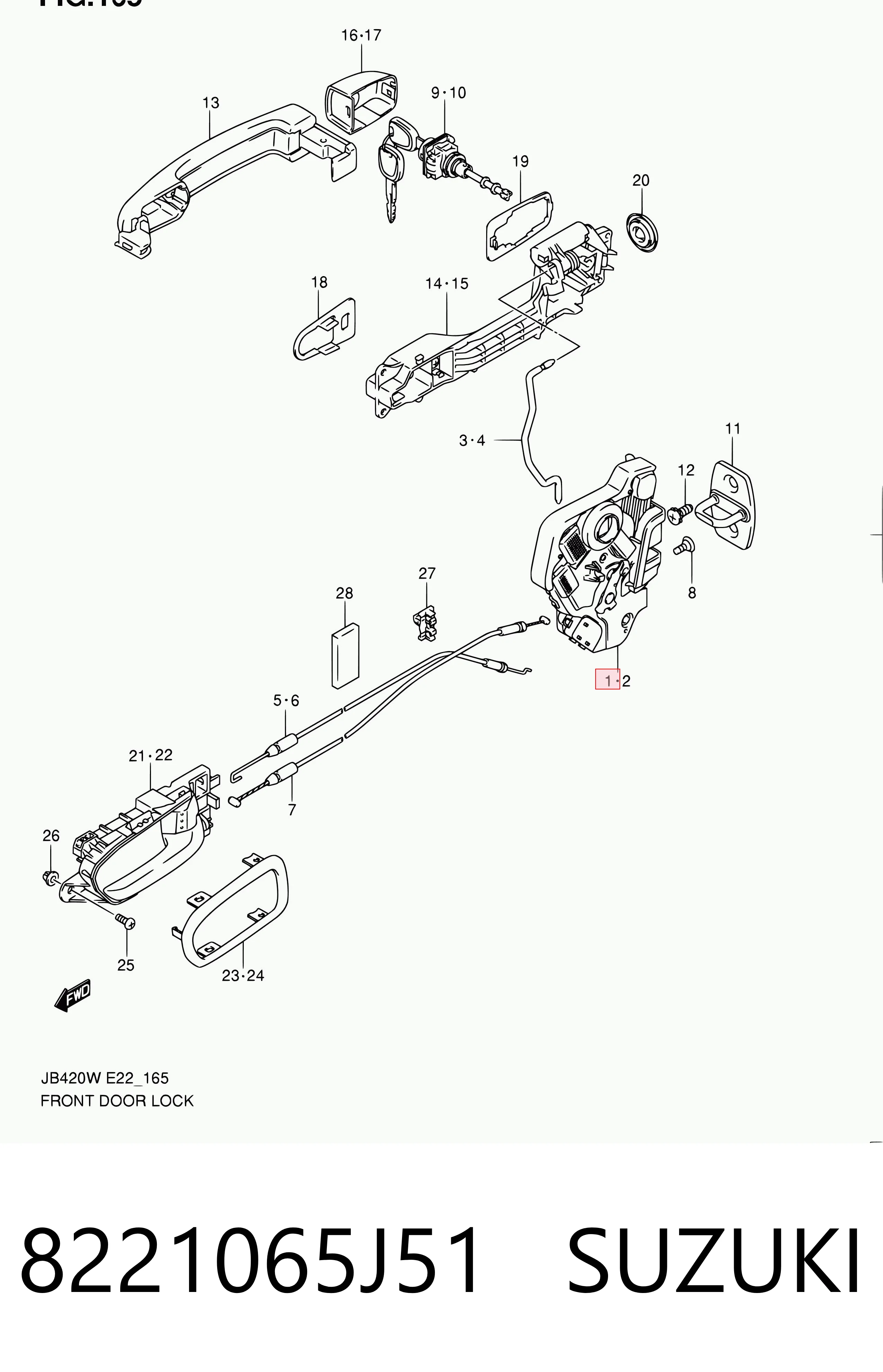 Zamek drzwi przednich prawych do Suzuki Grand Vitara  JB