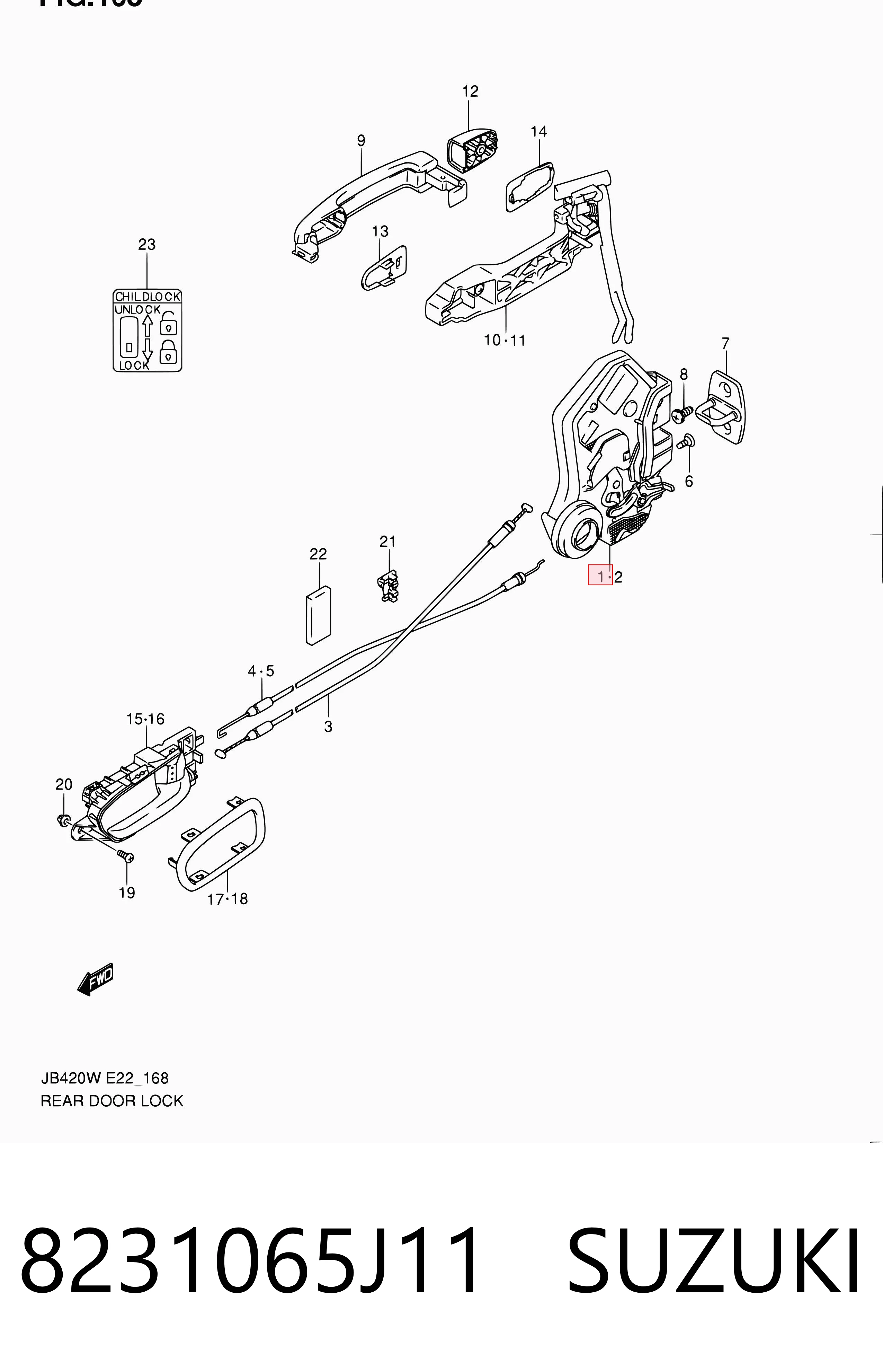 Zamek drzwi tylnych prawych do Suzuki Grand Vitara  JB
