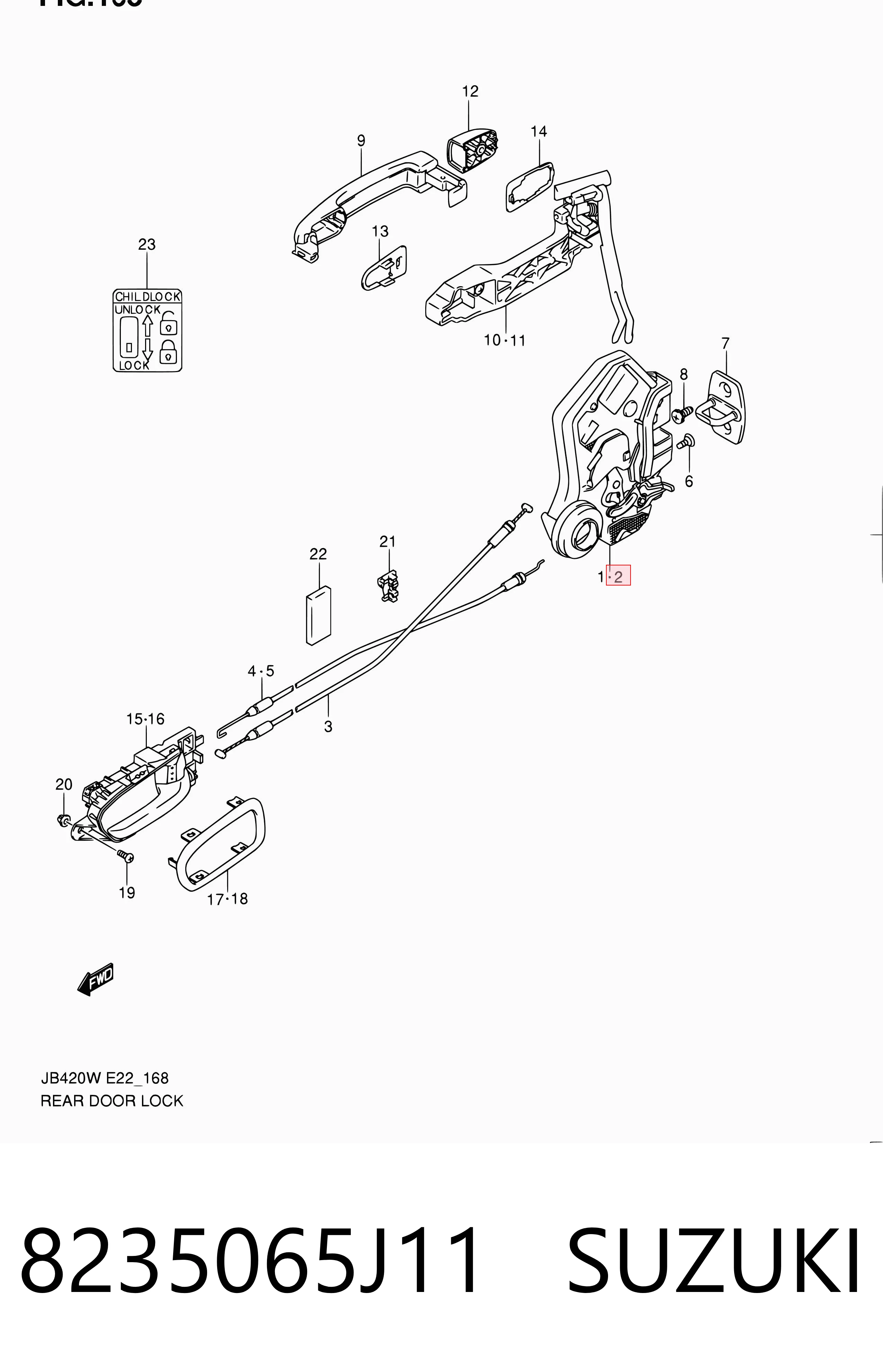 Zamek drzwi tylnych lewych do Suzuki Grand Vitara  JB
