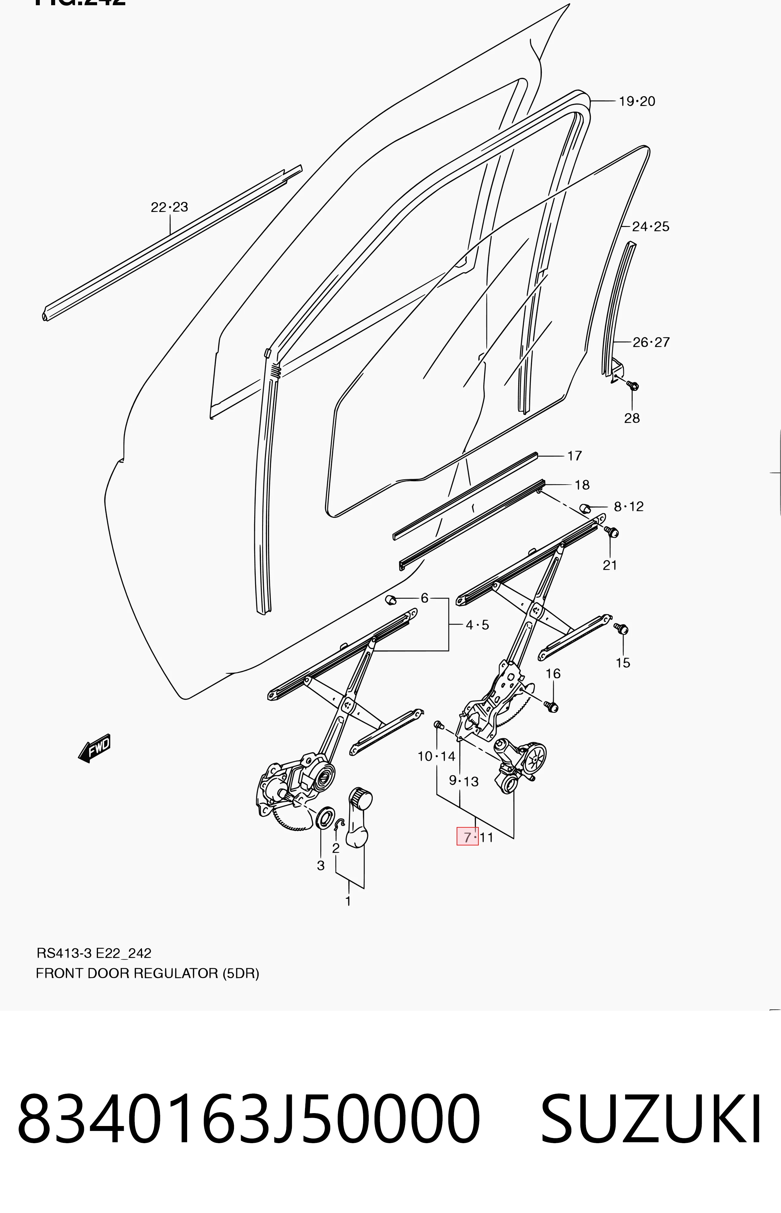 Mechanizm podnoszenia szyby drzwi przednich prawych Suzuki Swift III hatchback (RS) (2005 - 2011) cena, od 73,56 USD