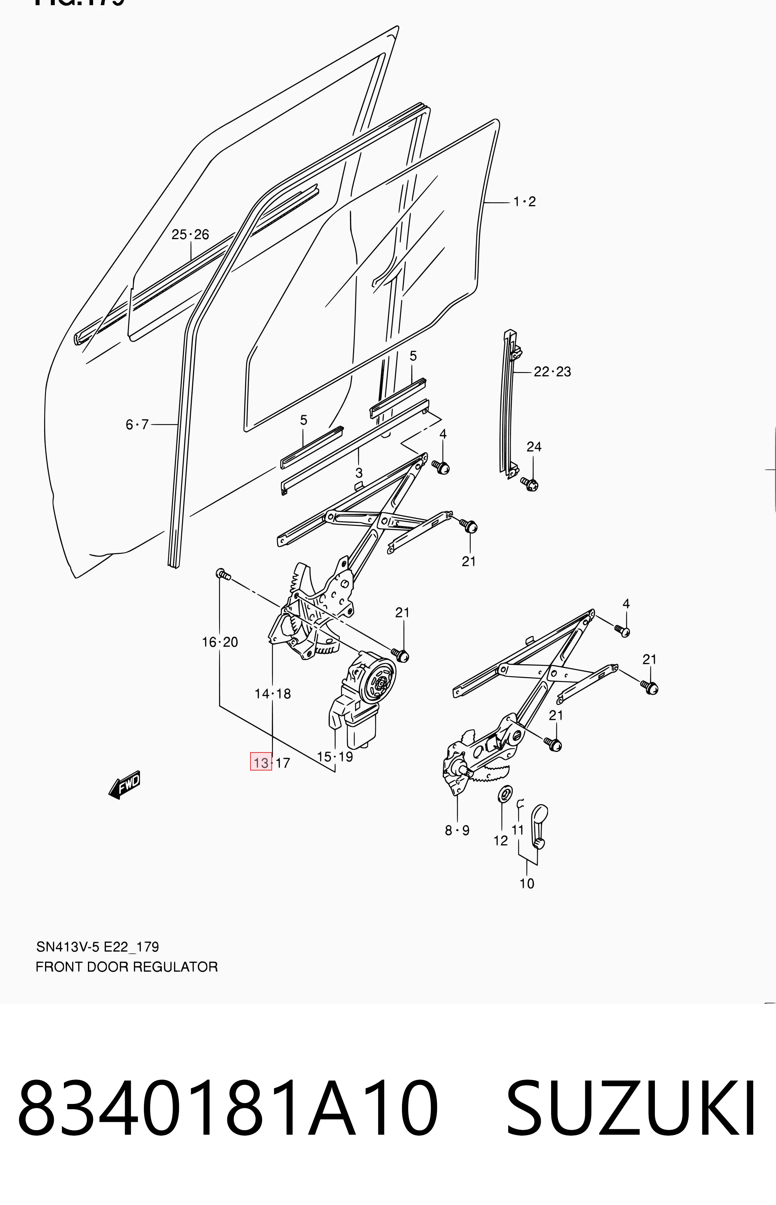  Mechanizm podnoszenia szyby drzwi przednich prawych Suzuki Jimny 