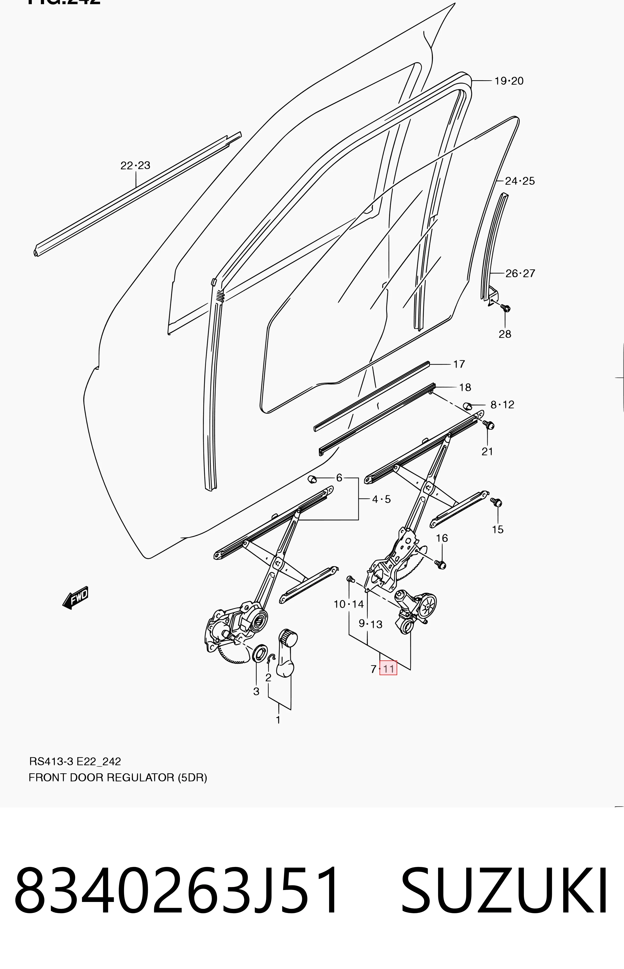  Mechanizm podnoszenia szyby drzwi przednich lewych Suzuki Swift 3