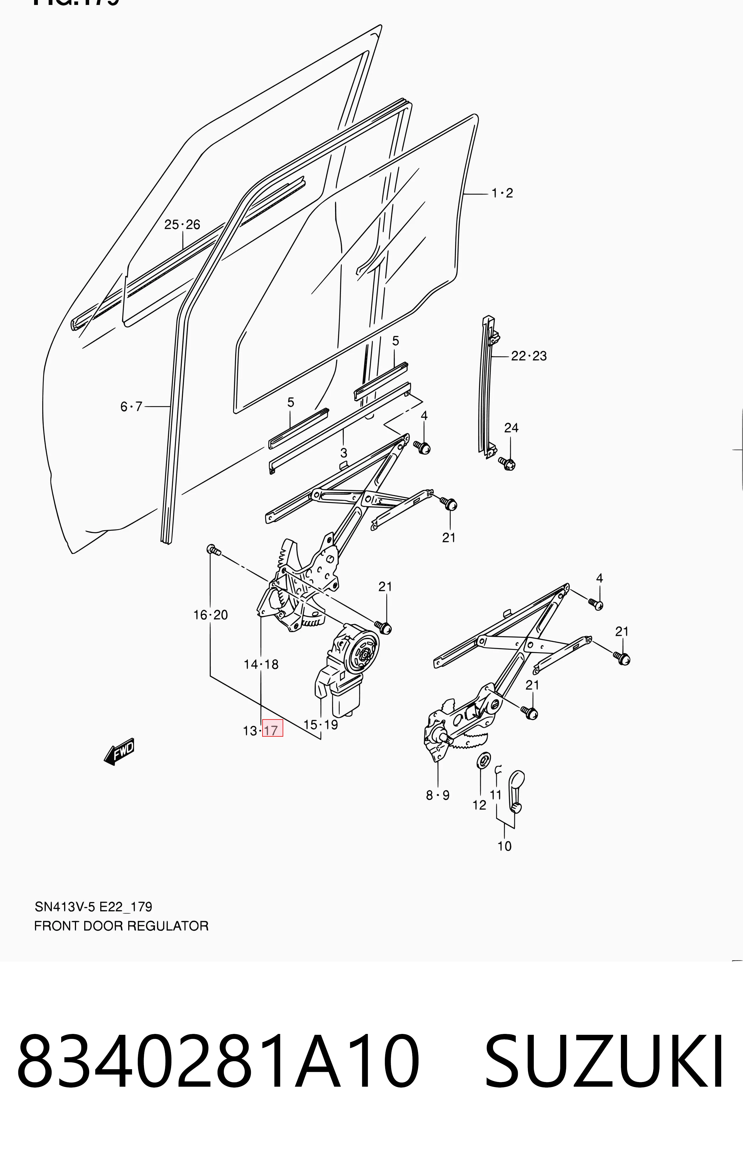 Mechanizm podnoszenia szyby drzwi przednich lewych Suzuki Jimny 