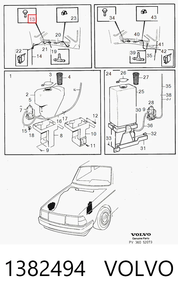 Dysza spryskiwacza szyby przedniej do Volvo 340/360 343, 345