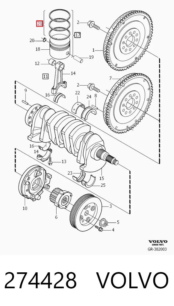 274428 Volvo Pierścienie tłokowe na 1 cylinder, STD.
