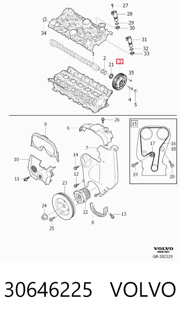 30646225 Volvo Koło zębate walcowe wałka rozrządu wydechowego