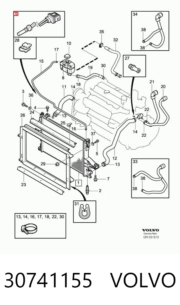 30741155 Volvo Czujnik poziomu płynu chłodzącego w zbiorniku