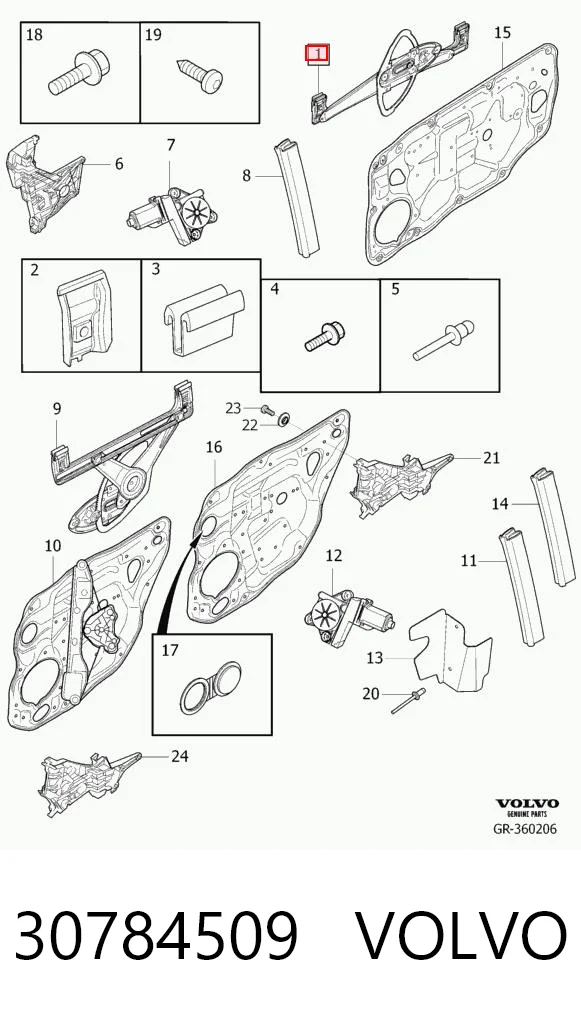 30784509 Volvo Mechanizm podnoszenia szyby drzwi przednich lewych