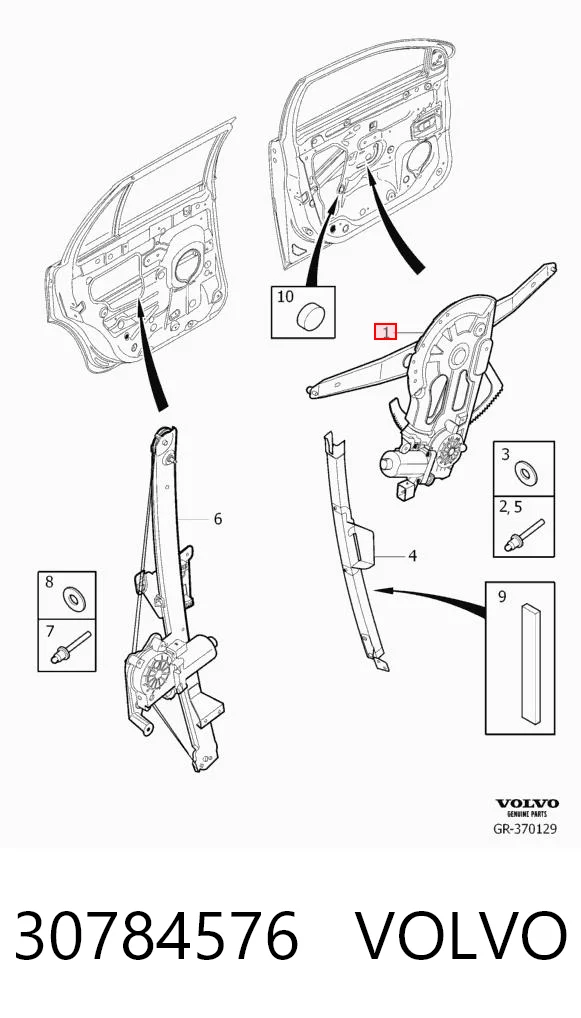 30784576 Volvo Mechanizm podnoszenia szyby drzwi przednich lewych