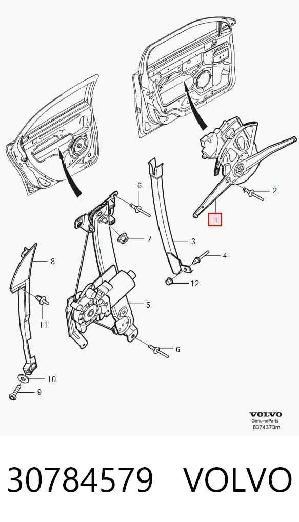 30784579 Volvo Mechanizm podnoszenia szyby drzwi przednich prawych