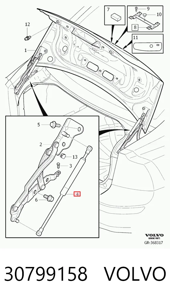 30799158 Volvo Amortyzator klapy bagażnika (3/5 drzwi-tylnych)
