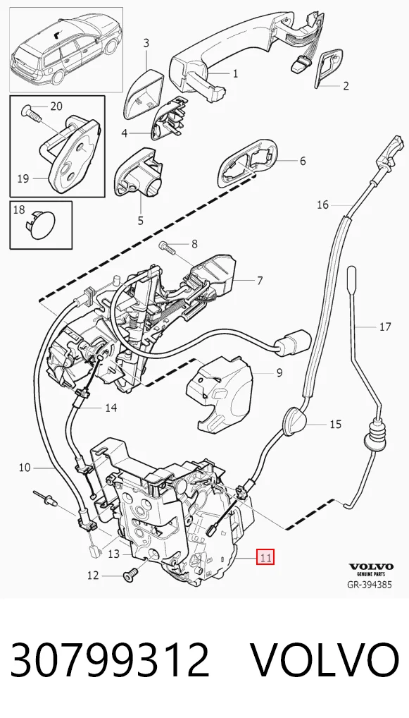 30799312 Volvo Zamek drzwi przednich lewych