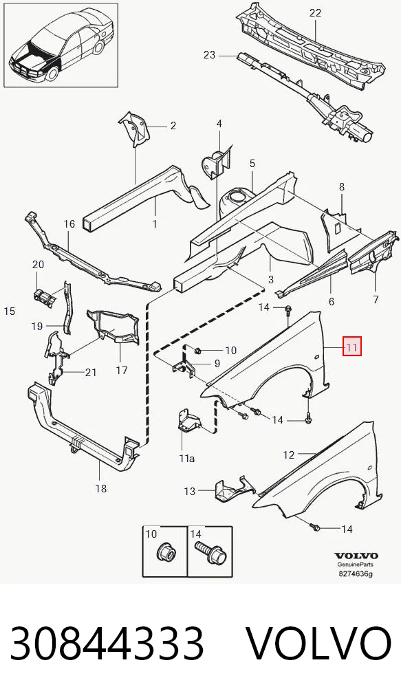 Błotnik przedni lewy do Volvo V40  VW