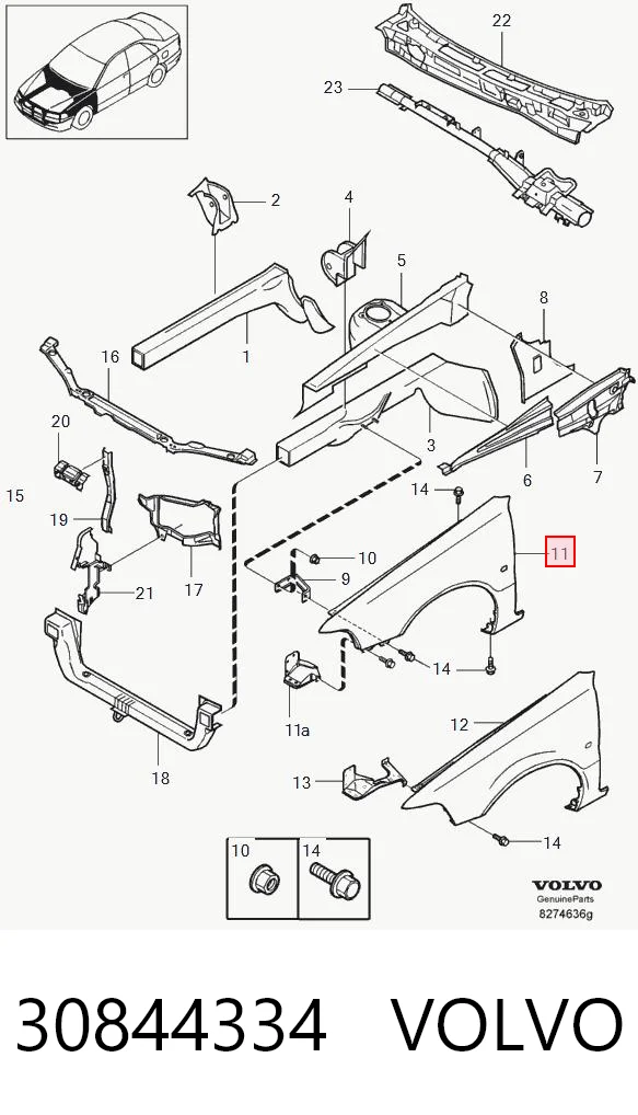 Błotnik przedni prawy do Volvo V40  VW