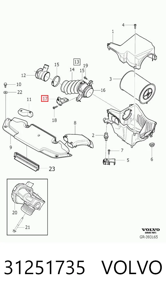 31251735 Volvo Czujnik przepływu powietrza, przepływomierz powietrza M.A.F.