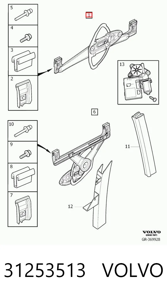 31253513 Volvo Mechanizm podnoszenia szyby drzwi przednich lewych