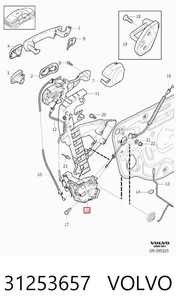 31253657 Volvo Zamek drzwi przednich lewych