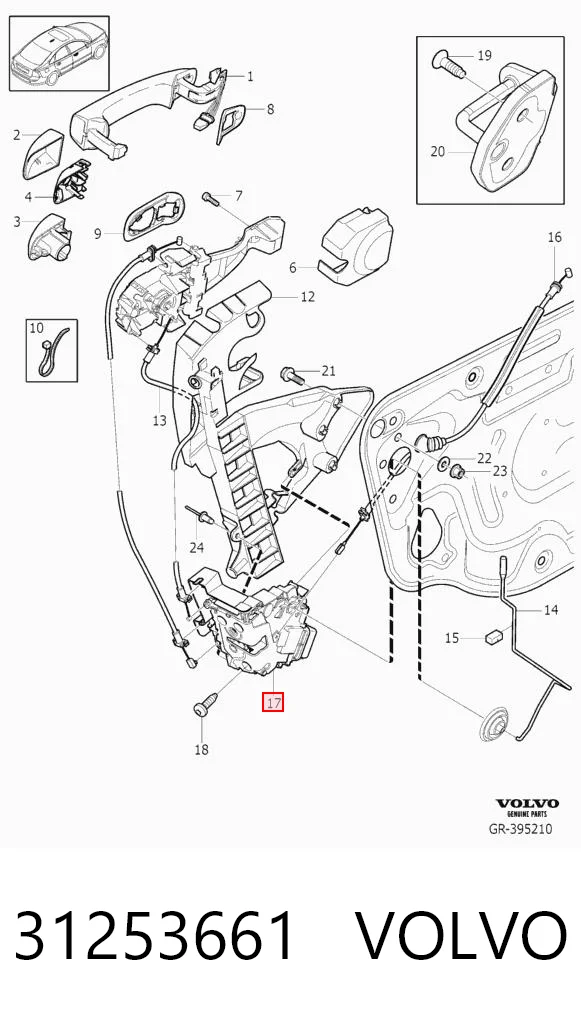 31253661 Volvo Zamek drzwi przednich lewych