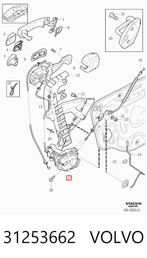 31253662 Volvo Zamek drzwi przednich prawych
