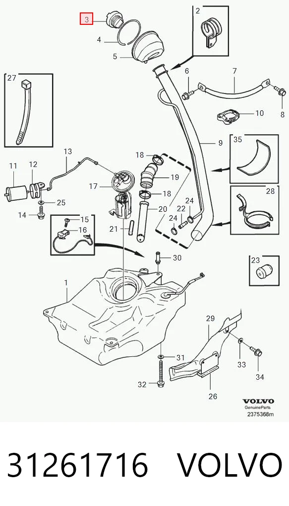 31261716 Volvo Korek wlewu paliwa