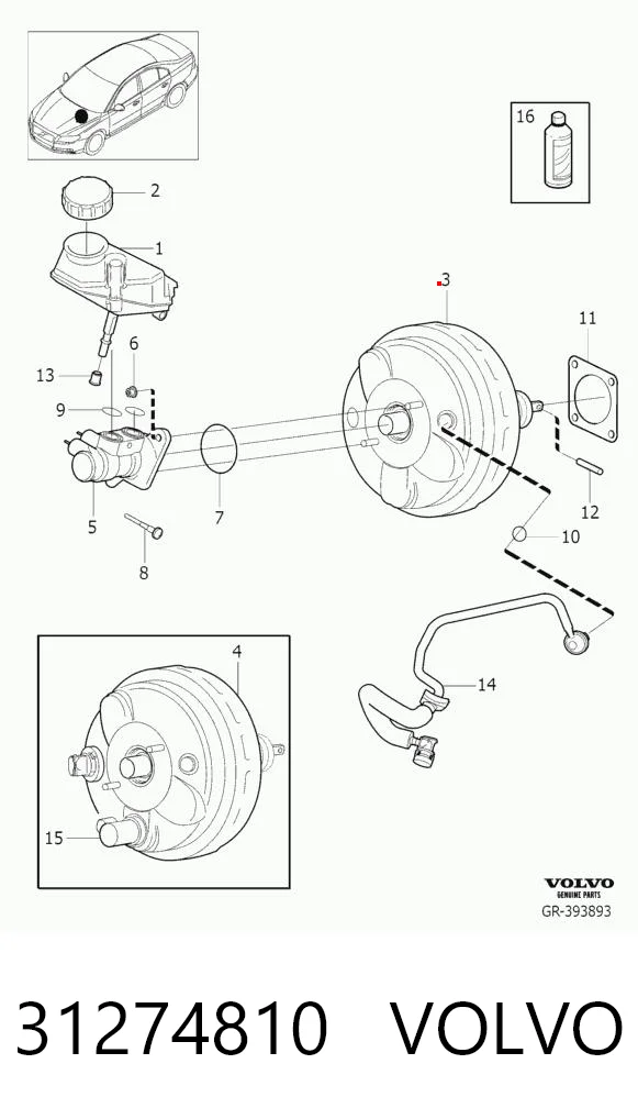 Do koszyka Wzmacniacz próżniowy hamulców Volvo XC70 II BZ