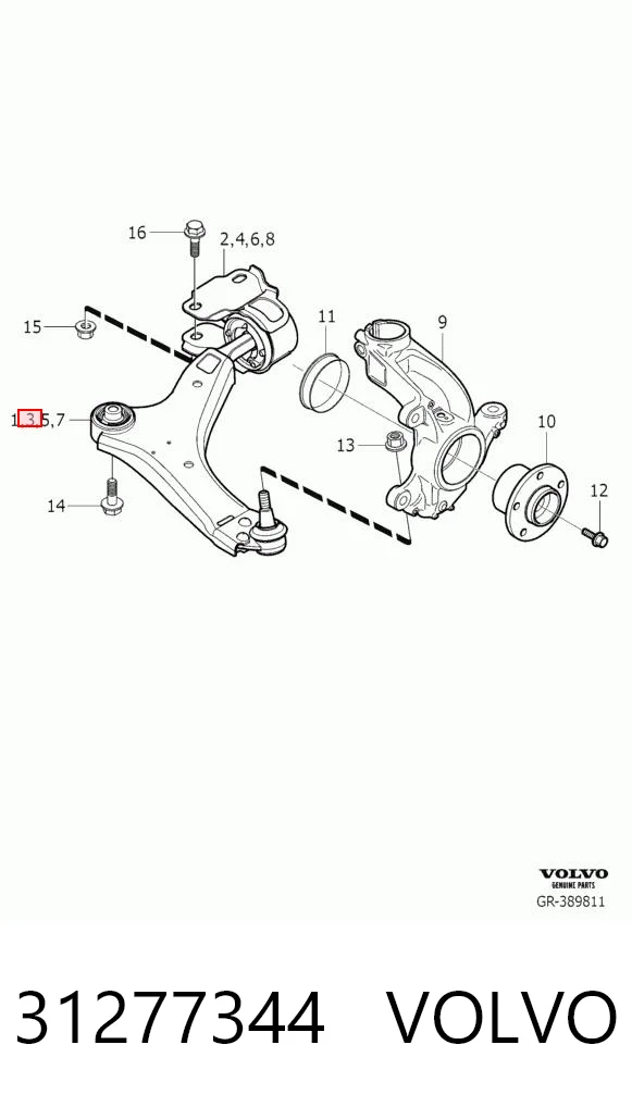 31277344 Volvo Wahacz zawieszenia przedniego dolny prawy