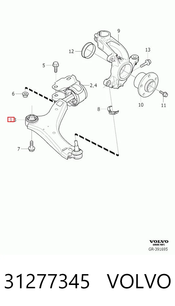 31277345 Volvo Wahacz zawieszenia przedniego dolny lewy