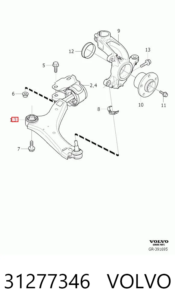 31277346 Volvo Wahacz zawieszenia przedniego dolny prawy