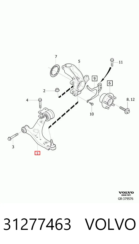 31277463 Volvo Wahacz zawieszenia przedniego dolny lewy