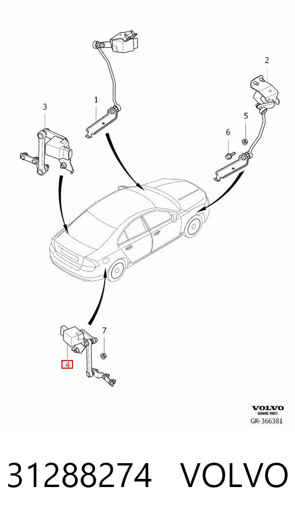 31288274 Volvo Czujnik poziomowania karoserii tylny prawy