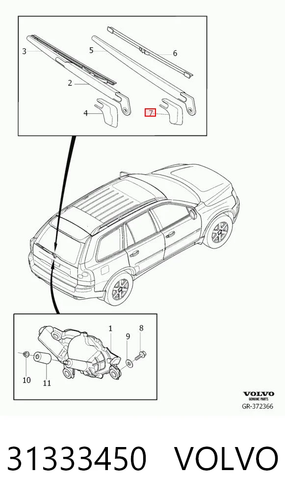 31333450 Volvo Pióro wycieraczki szyby tylnej