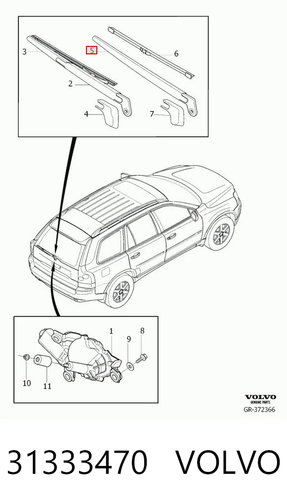 31333470 Volvo Ramię wycieraczki szyby tylnej