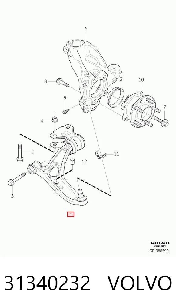 31340232 Volvo Wahacz zawieszenia przedniego dolny lewy
