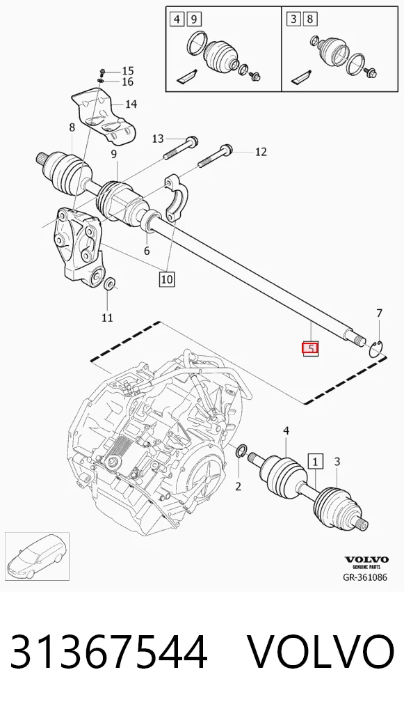 Półoś napędowa przednia prawa Volvo S60 II sedana (134) (2010 - 2018) cena, od 136,13 USD