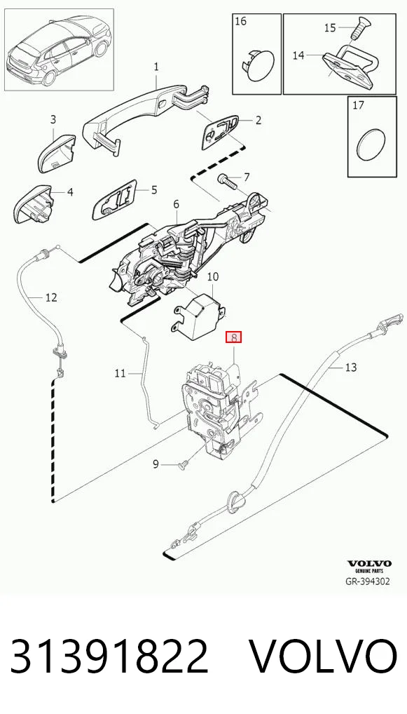 31391822 Volvo Zamek drzwi przednich lewych