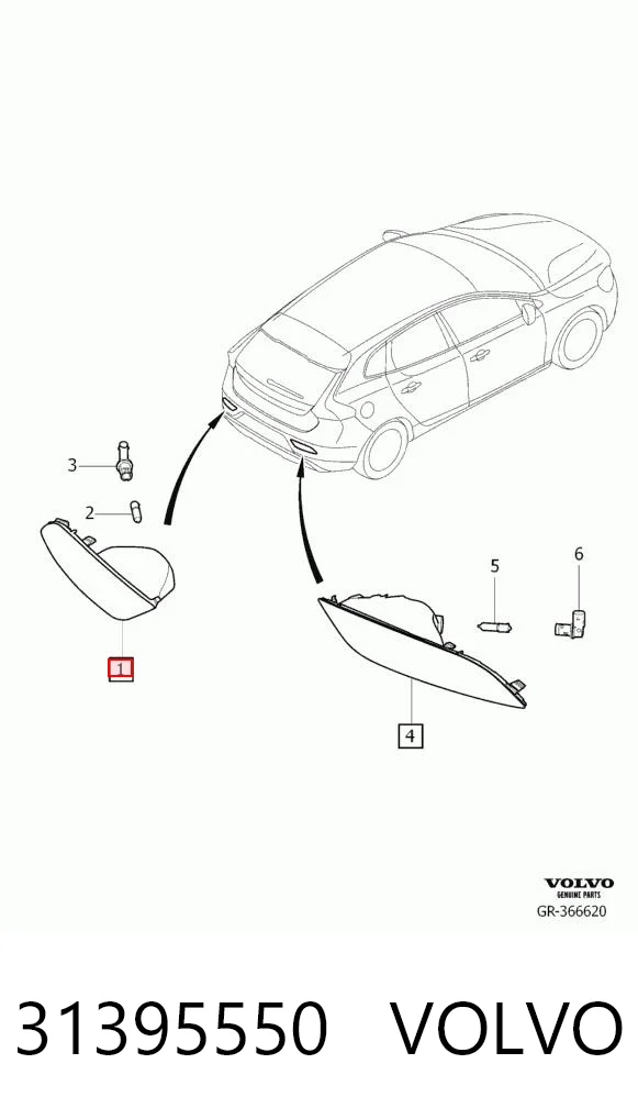 31395550 Volvo Przednia lampa przeciwmgielna tylna lewa