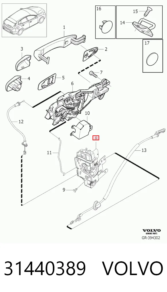 31440389 Volvo Zamek drzwi przednich lewych