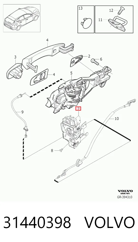 31440398 Volvo Zamek drzwi tylnych prawych