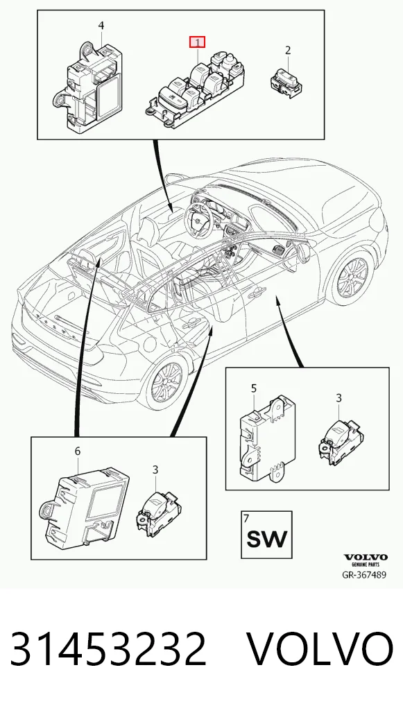 31453232 Volvo Panel przyciskowy sterowania podnośnikiem szyby przedni lewy
