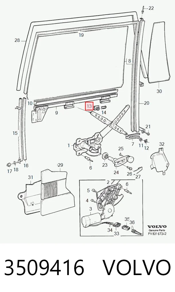 3509416 Volvo Ślizg przedniego podnośnika szyby