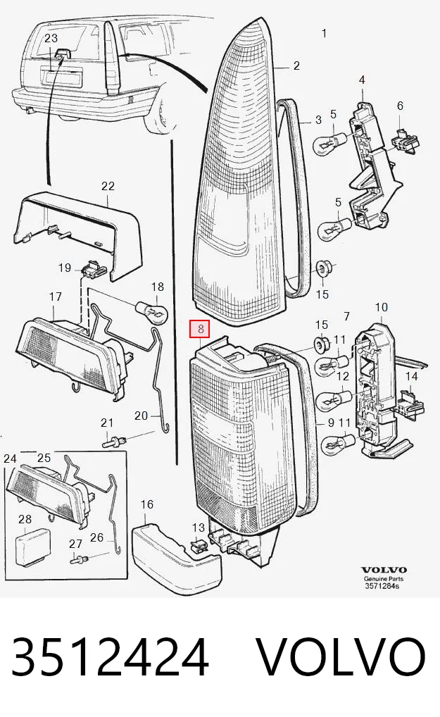 Lampa zespolona tylna lewa do Volvo V70 I LV