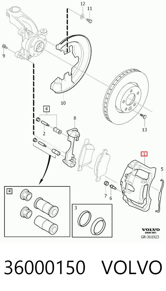 36000150 Volvo Zacisk hamulcowy przedni prawy