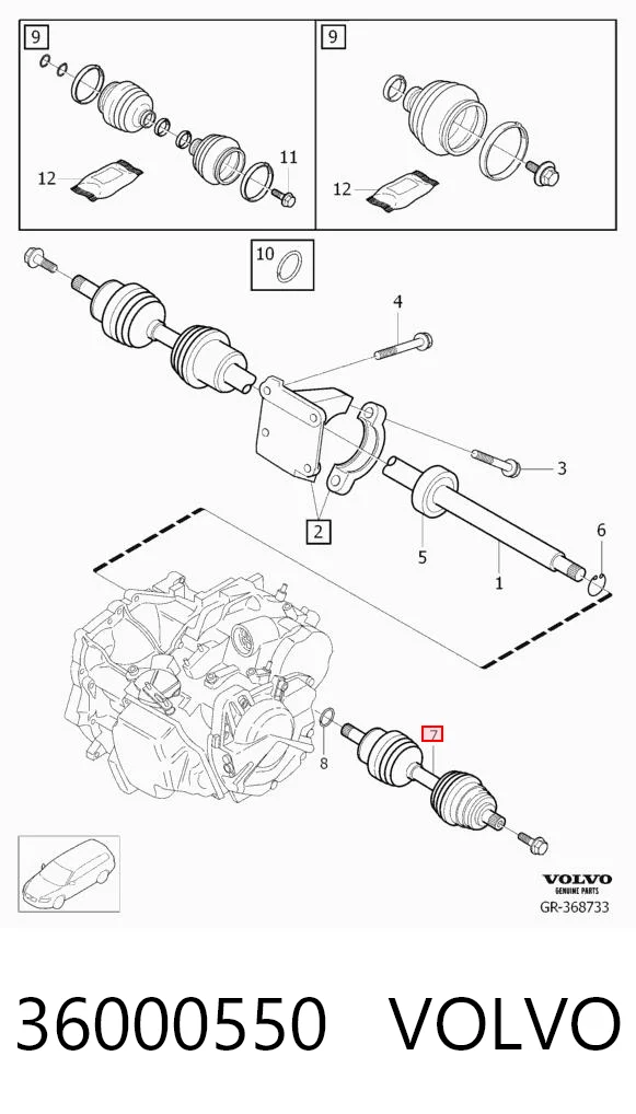 36000550 Volvo Półoś napędowa przednia lewa