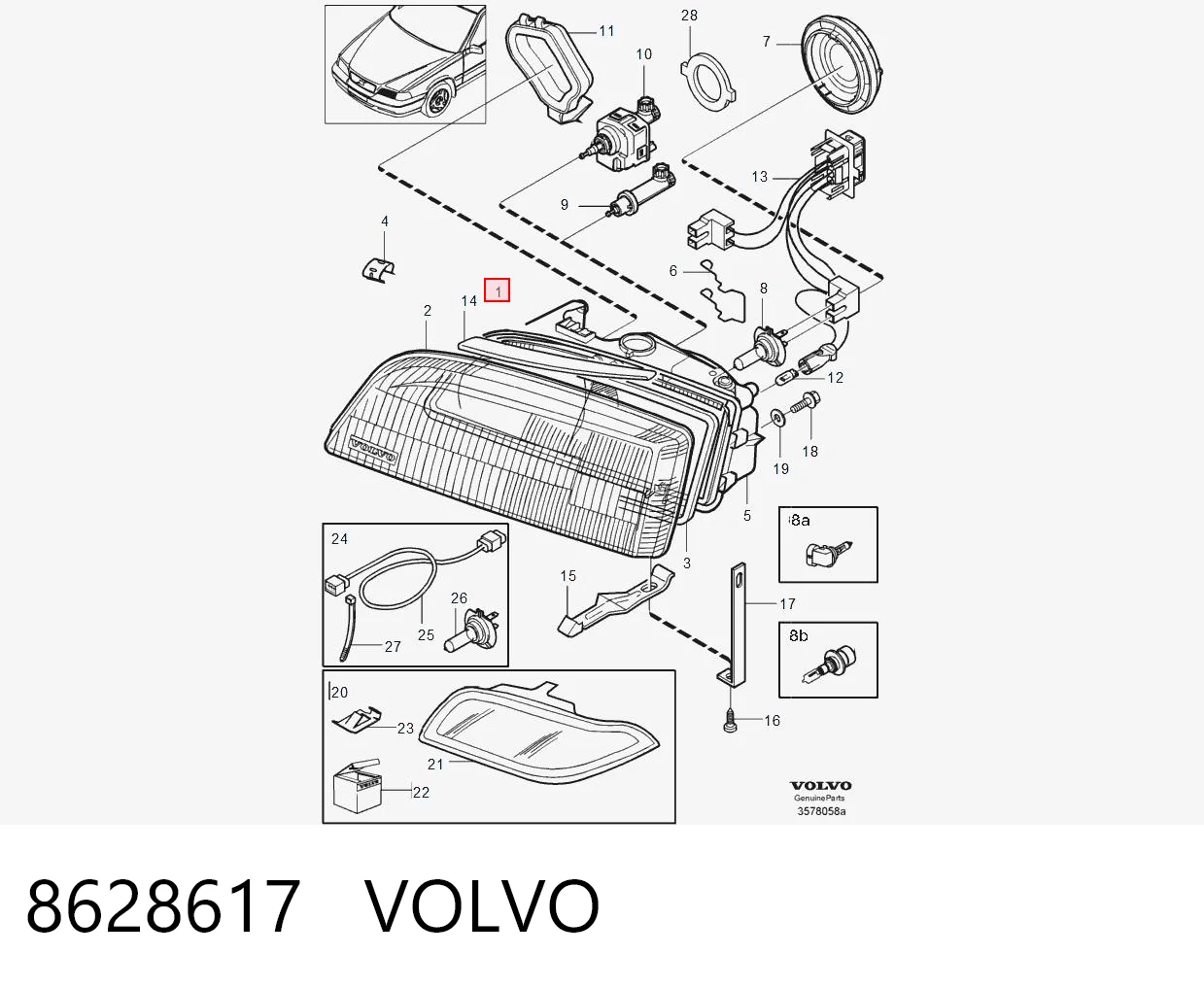 Reflektor lewy do Volvo S70  LS, LT