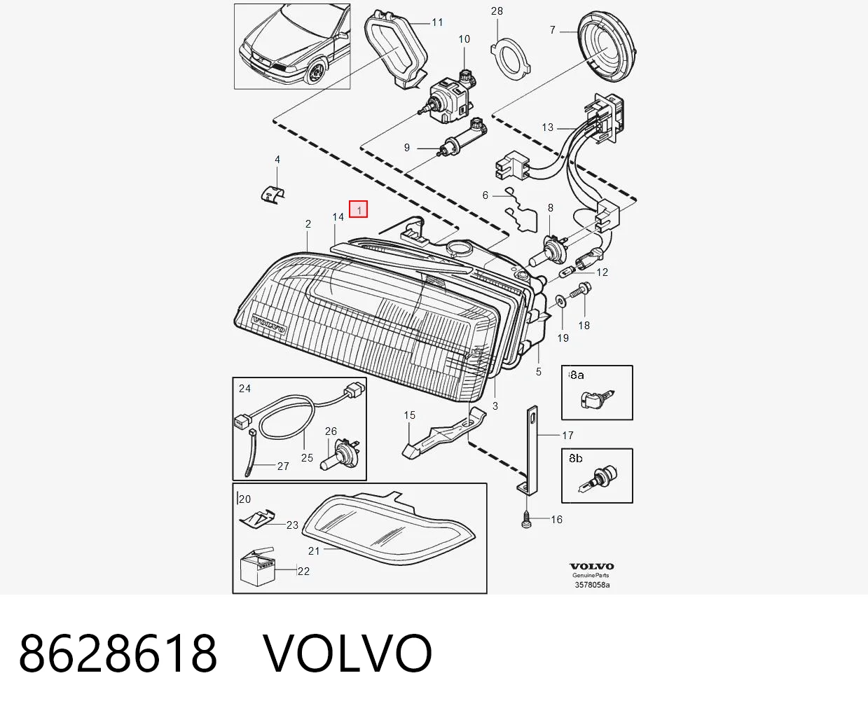 Reflektor prawy Volvo V70 I kombi (LV) (1997 - 2000) cena, od 76,98 USD
