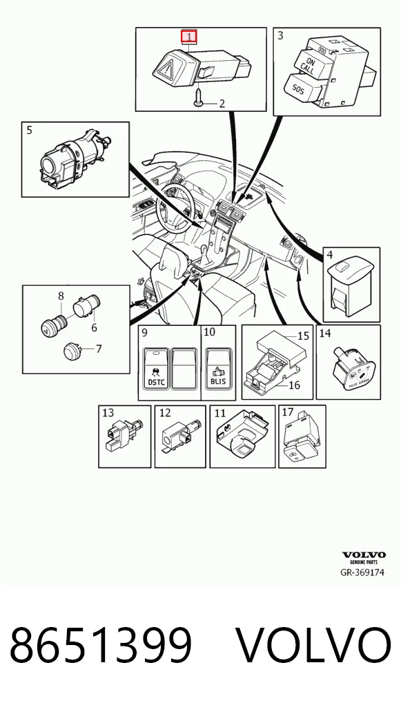 Przycisk włączania światła awaryjnego do Volvo V50  MW