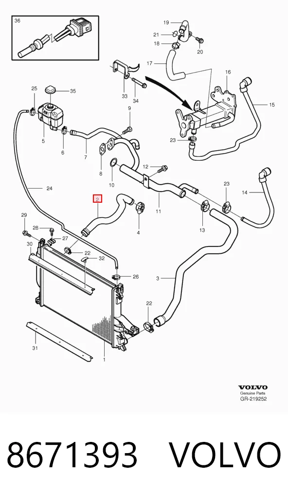 Przewód (króciec) chłodnicy górny Volvo S60 I