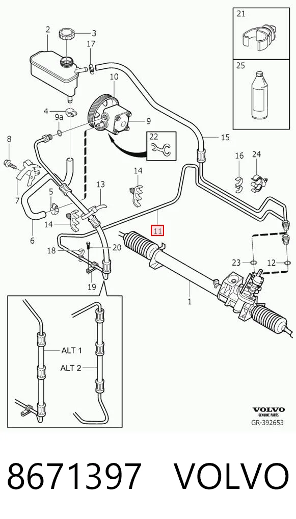 8671397 Volvo Przewód hydraulicznego układu wspomagania wysokiego ciśnienia, od pompy do maglownicy (mechanizmu)