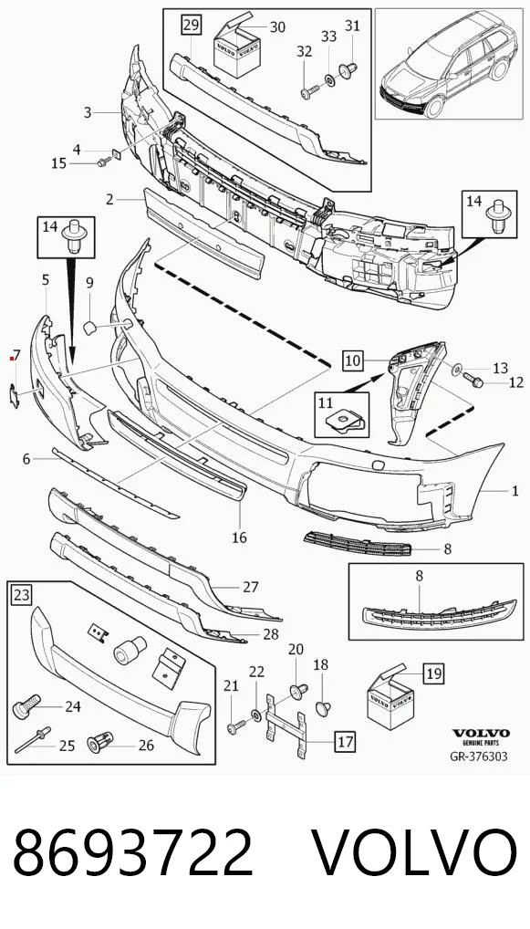 Zaślepka haku holowniczego zderzaka przednia Volvo XC90 SUV (2002 - 2015) cena, od 25,68 USD