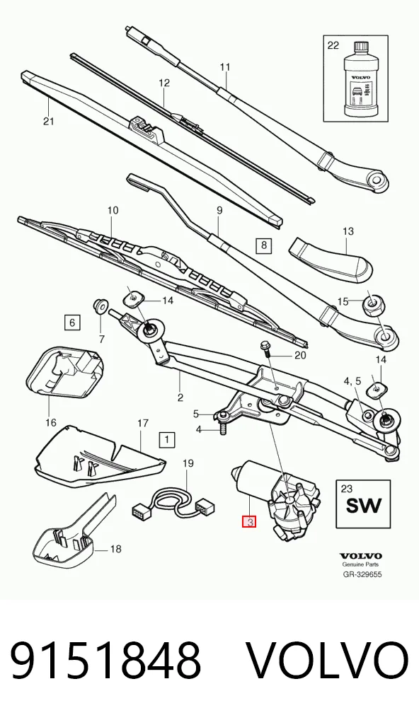 Do koszyka Silniczek wycieraczki szyby przedniej Volvo S80 I TS, TH, KV